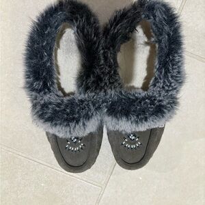 Softmoc grey rabbit fur Women Slippers moccasin tribal boho hippie US7 cottage